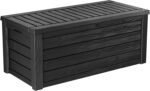 Keter Westwood 150-Gallon Resin Outdoor Storage Box | Weather-Resistant Deck Bin for Patio Cushions, Garden Tools & Pool Accessories – Dark Grey