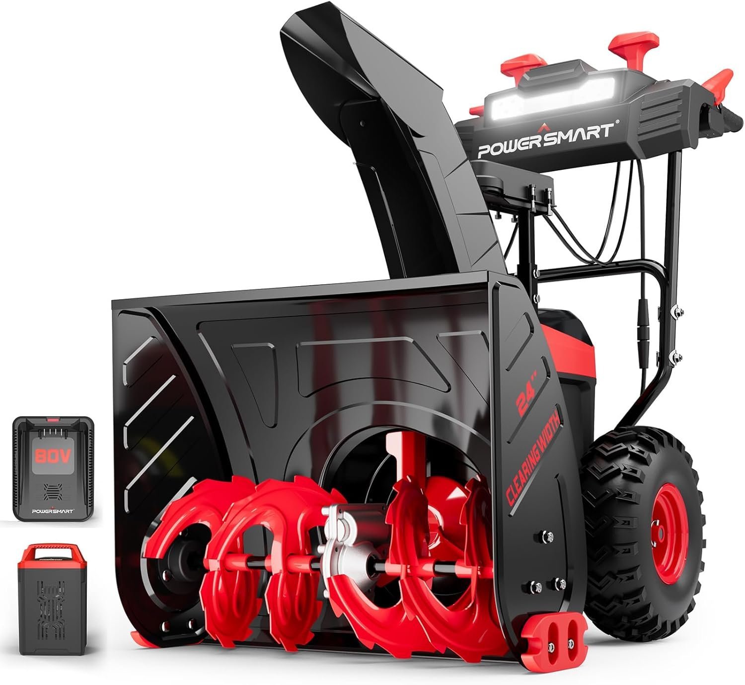 71WzoHxxxbL._AC_SL1500.jpg PowerSmart HB2805A 80V 24-Inch Self-Propelled 2-Stage Cordless Snow Blower with 6.0Ah Battery & Charger - Image 1