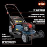 SENIX Self-Propelled Gas Lawn Mower, 22in Cutting Blade / 23in Cutting Deck, 150 cc 4-Cycle Made in Briggs & Stratton Engine , 3-In-1, 6-Position Adjustment, 11in Rear Wheels, LSSG-H3 - Image 12