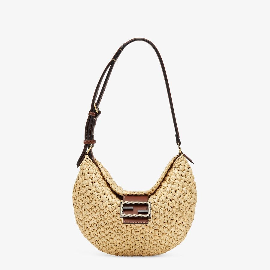8BR790AFGJF1E1B_01_large-grey_446fe407-ca6b-405d-8811-5bff1f57c647.jpg Fendi Small Croissant Woven Straw Bag - Image 1