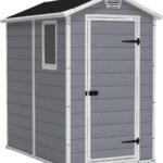 Keter Manor 4x6 Resin Outdoor Storage Shed Kit-Perfect to Store Patio Furniture, Garden Tools Bike Accessories, Beach Chairs and Lawn Mower, Grey & White