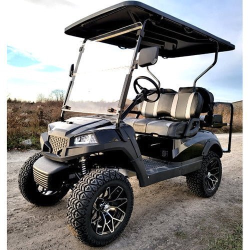 Terminator-48v-Black_a_2ada7ea6-1b25-43a4-9b43-1cb3399109b0.jpg Terminator 48v Electric Golf Cart Four Seater BRAND NEW – Massive Rims/Tires Flip Seat & Optionally Fully Loaded – Black - Image 1