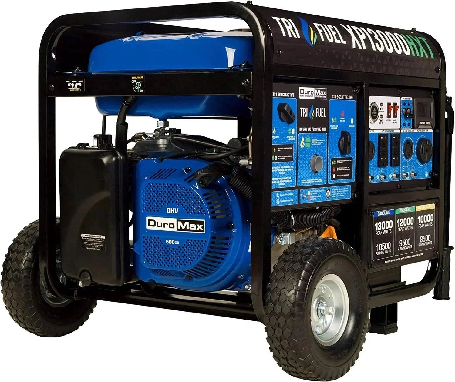 duromax-portable-generators-xp13000hxt-fa_145-1-2-1_5674b73e-c343-4153-ad6b-9dd551cbc47d-1.jpg DuroMax 13000 Watt, Tri Fuel Portable Generator, w/ CO Alert - Image 1