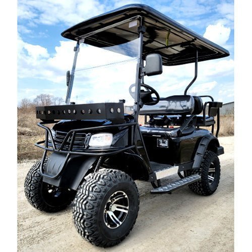 eMACHINE-BLACK_a_58650ade-0b81-4c33-aee0-e38844696ff6.jpg Brand New 48v Electric Golf Cart Lifted & Loaded eMACHINE 2023 – Black - Image 1
