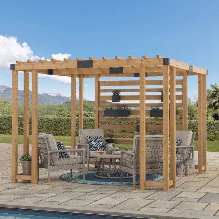 img-2819.jpg SummerCove 10.5 ft. x 10 ft. Cedar Wood Pergola with Adjustable Hanging Planters - Image 1