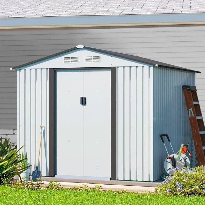 img-514.jpg 8’ X 8’ Outdoor Gable Steel Storage Shed White & gray - Image 1