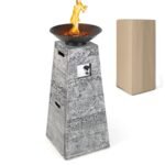 Costway 48 Inch Propane Fire Bowl Column with Lava Rocks and PVC Cover