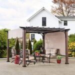 Sunjoy 11 x 11 ft Metal Pergola with Adjustable Tan Garden Shade - Image 2