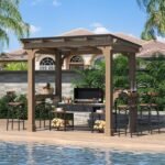 Veikous D Wooden Grill Gazebo Outdoor with Steel Roof